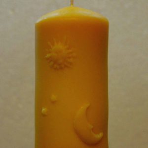 Bienenwachskerze Stumpenkerze Sonne, Mond, Sterne 10 cm