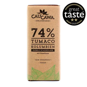 Schokolade 74 % Tumaco Kolumbien mit Haselnüssen