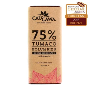 Schokolade 75 % Tumaco Kolumbien mit Kakaonibs